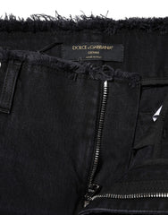 Dolce & Gabbana Black Cotton Tattered Mid Waist Denim Jeans