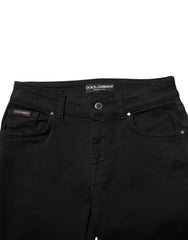 Dolce & Gabbana Black Cotton Logo Skinny Mid Waist Denim Jeans