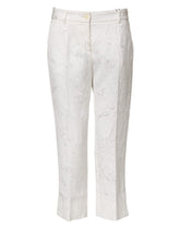 Dolce & Gabbana White Cotton Floral Jacquard Pants