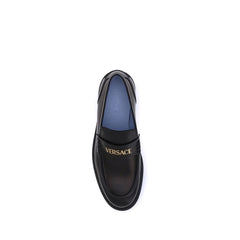 Versace Black Calf Leather Bos Taurus Slip-On Loafers