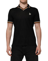 Dolce & Gabbana Black DG Silk Vneck Collared Men Polo T-shirt