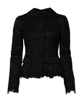 Dolce & Gabbana Black Floral Lace Cotton Collared Jacket