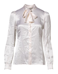 Dolce & Gabbana White Ascot Collar Long Sleeve Blouse Top