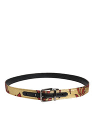 Dolce & Gabbana Gold Floral Jacquard Silver Metal Buckle Belt