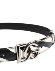 Dolce & Gabbana Black White Leather Silver Metal Buckle Belt
