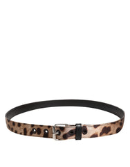 Dolce & Gabbana Brown Leopard Silver Metal Buckle Belt