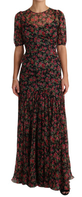 Dolce & Gabbana Black Floral Roses A-Line Shift Gown Dress
