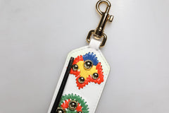 Dolce & Gabbana White Calfskin Raffia Embroidered Patchwork Shoulder Strap