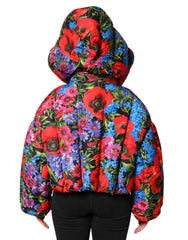 Dolce & Gabbana Multicolor Floral Hooded Puffer Coat Jacket