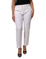 Dolce & Gabbana White Wool Mid Waist Tapered Pants