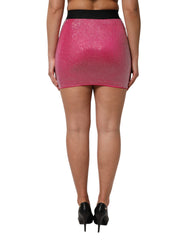 Dolce & Gabbana Pink Rhinestone Embellished Logo Mini Skirt