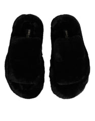 Dolce & Gabbana Black Polyester Velvet Slides Slipper Shoes