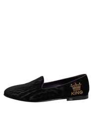 Dolce & Gabbana Black DG Crown Embroidery Loafers Slip On Shoes