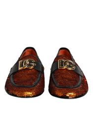 Dolce & Gabbana Orange Sequin Embellished Men Loafers Shoes