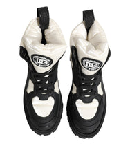 Dolce & Gabbana Black White Padded Lace Up Short Boots Shoes