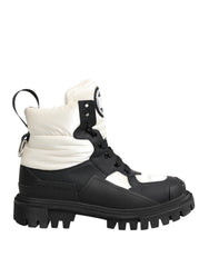 Dolce & Gabbana Black White Padded Lace Up Short Boots Shoes