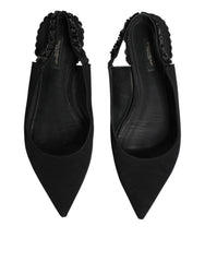 Dolce & Gabbana Black Crystal Charmeuse Slingback Shoes