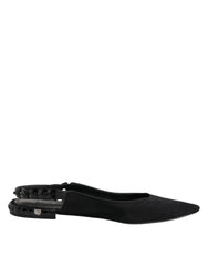 Dolce & Gabbana Black Crystal Charmeuse Slingback Shoes