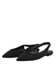 Dolce & Gabbana Black Crystal Charmeuse Slingback Shoes