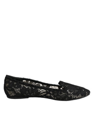 Dolce & Gabbana Black Taormina Lace Slip On Flats Shoes