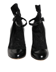 Dolce & Gabbana Black Leather Lace Socks Heels Pumps Shoes