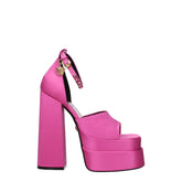 Versace Pink Satin Platform Sandals