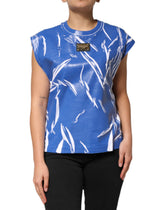 Dolce & Gabbana Blue White Cotton Logo Plaque Women Tank Top