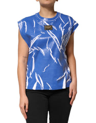 Dolce & Gabbana Blue White Cotton Logo Plaque Women Tank Top