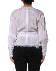 Dolce & Gabbana White Cotton Floral Lace Long Sleeves Top