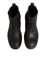 Dolce & Gabbana Dark Brown Leather Lace Up Mid Calf Boots Shoes