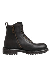 Dolce & Gabbana Dark Brown Leather Lace Up Mid Calf Boots Shoes