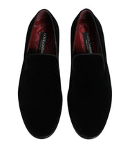 Dolce & Gabbana Black Velvet Loafers Formal Men Dress Shoes