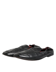 Dolce & Gabbana Black Leather Slip On Men Flat Loafers Shoes