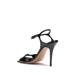 Amina Muaddi Black Calf Leather Bos Taurus Stiletto Heel Sandals