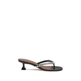 Amina Muaddi Black Calf Leather Bos Taurus Flip-Flop Sandals
