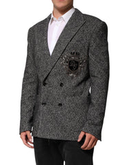 Dolce & Gabbana Dark Gray White Double Breasted Men Suit Blazer