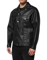 Dolce & Gabbana Black Polyester Button Down Biker Jacket