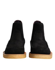 Dolce & Gabbana Black Calf Suede Slip On Ankle Boots Shoes