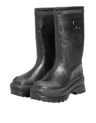 Dolce & Gabbana Metallic Black Pull On Rain Boots Shoes