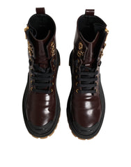Dolce & Gabbana Maroon Leather Mid Calf Biker Boots Shoes