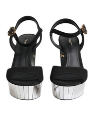 Dolce & Gabbana Black Crystal Ankle Strap Keira Sandal Shoes