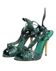 Dolce & Gabbana Green Python Leather Heels Sandals Shoes