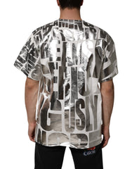Dolce & Gabbana White Cotton Silver Metallic Slogan Print T-shirt