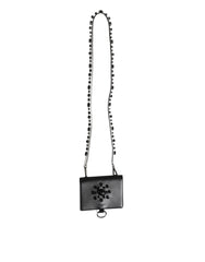 Dolce & Gabbana Black Leather Crystal Embellished Card Holder Wallet