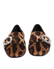 Dolce & Gabbana Brown Leopard Print Crystals Loafers Flats Shoes