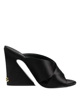 Dolce & Gabbana Black Logo KEIRA Satin Slides Sandals Shoes
