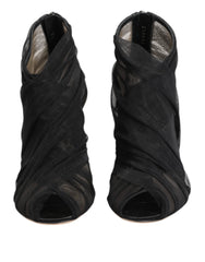 Dolce & Gabbana Black Mesh Stiletto Heels Ankle Boots Shoes