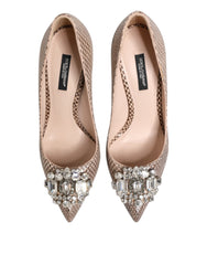 Dolce & Gabbana Beige Leather Crystal Embellished Pumps Shoes