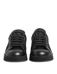 Dolce & Gabbana Black Floral Lace Low Top Sneakers Shoes