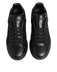 Dolce & Gabbana Black Floral Lace Low Top Sneakers Shoes